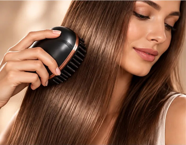 Frau glättet ihr Haar mit dem Hairlys Mini Glätteisen